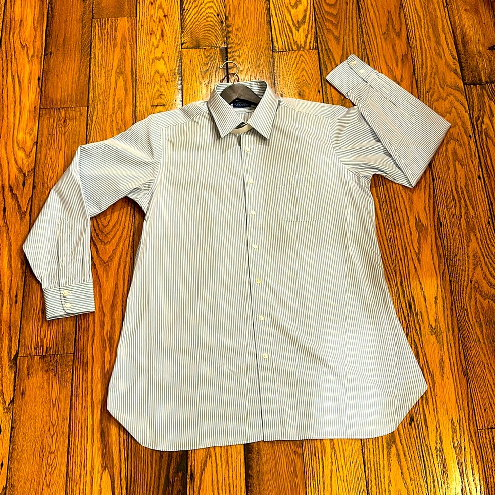 NEW👔 MENS CUSTOM COTTON BLUE & WHITE PINSTRIPE SPREAD COLLAR SHIRT - 17.5 x 35